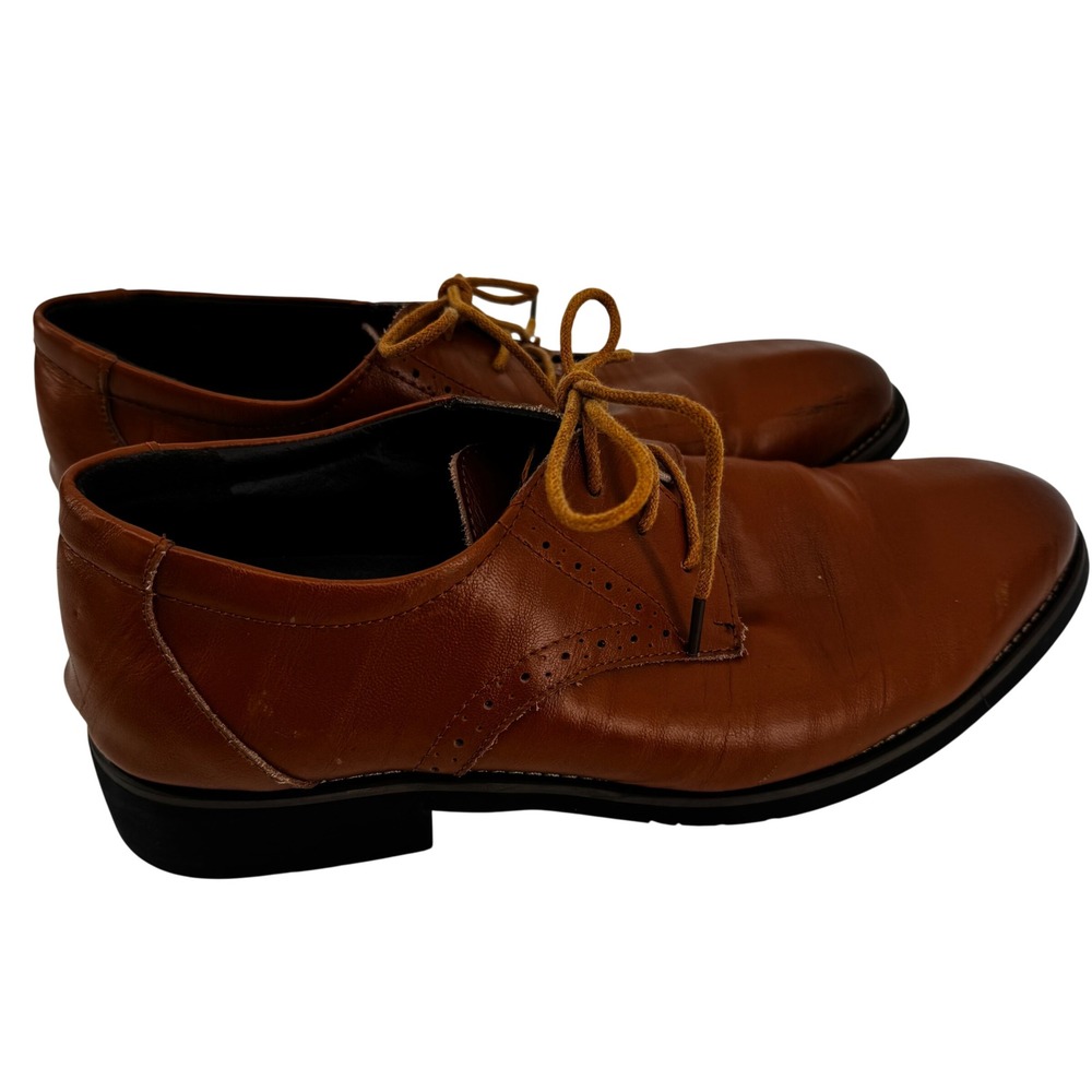 Tan Leather Derby Dress Shoes Almond Toe Brogue Detail Mens Size 245 /US 6.5